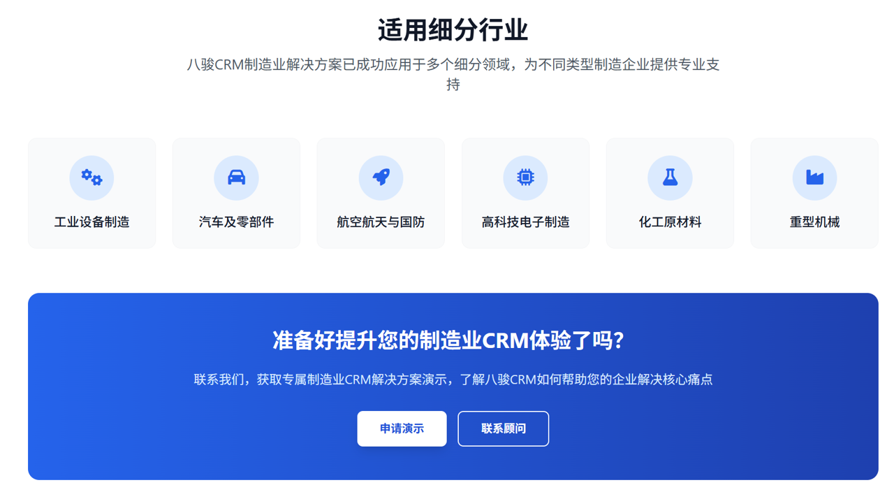 八駿CRM制造業(yè)解決方案細(xì)分領(lǐng)域